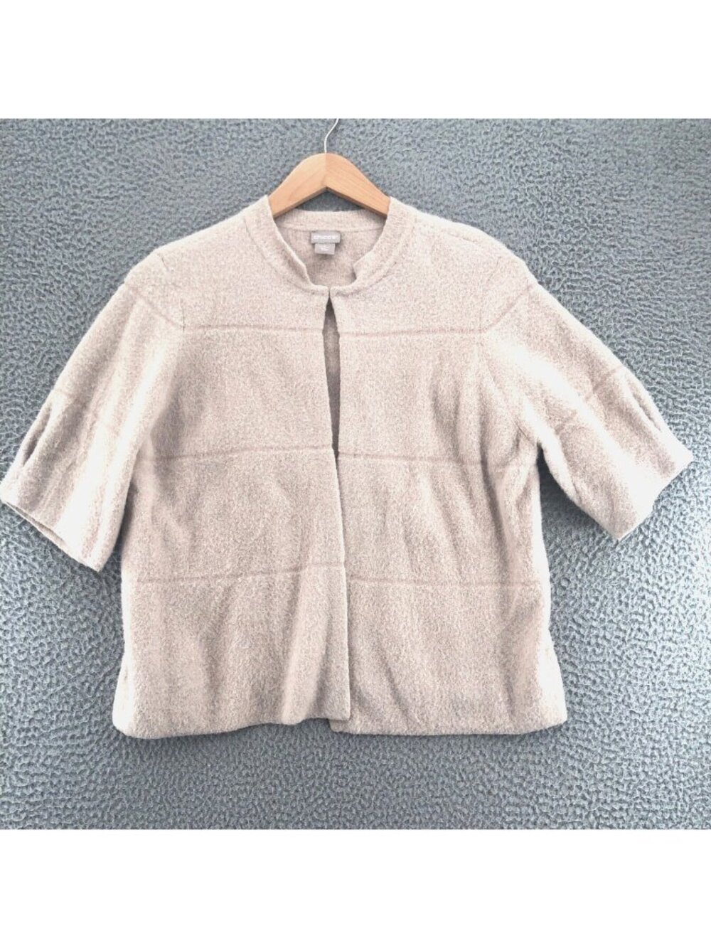 Chicos Sweater Womens 2 US Large Ivory Striped Fuzzy Knit Cardigan Short Sleeve*